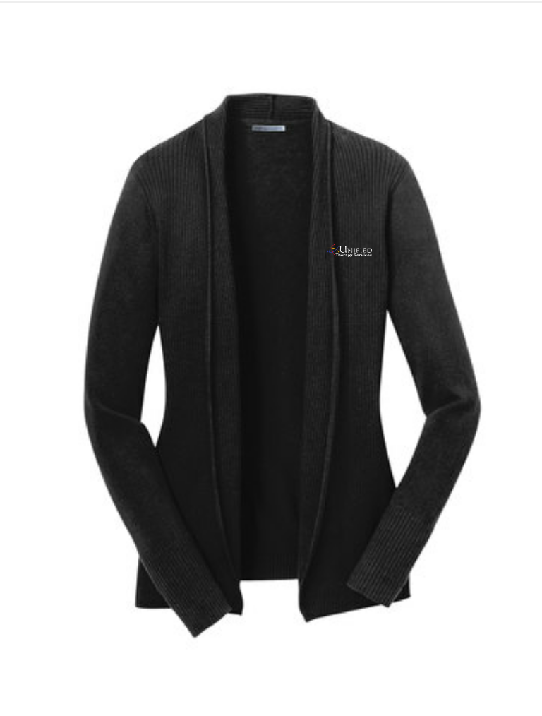 (EMB-2) Ladies Open Front Cardigan (LSW289) (dk garments HO13E-LC-W) (lt garments HO13E-LC-B)
