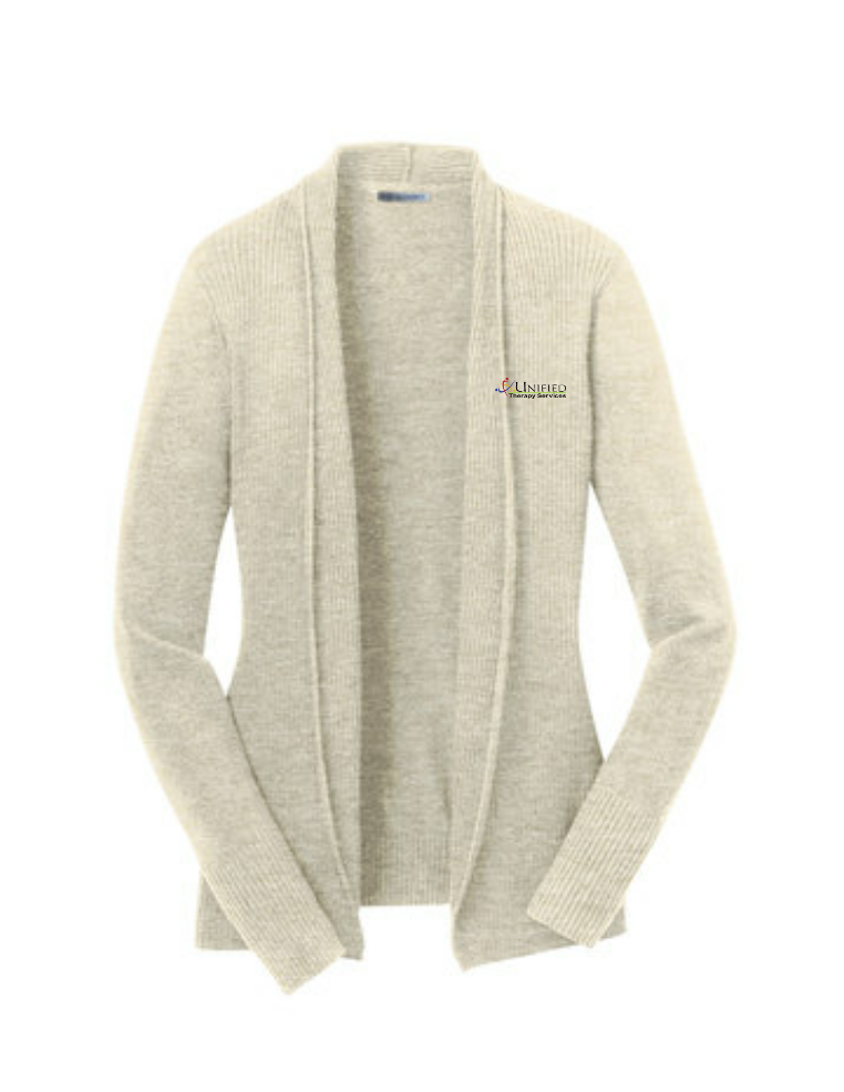 (EMB-2) Ladies Open Front Cardigan (LSW289) (dk garments HO13E-LC-W) (lt garments HO13E-LC-B)