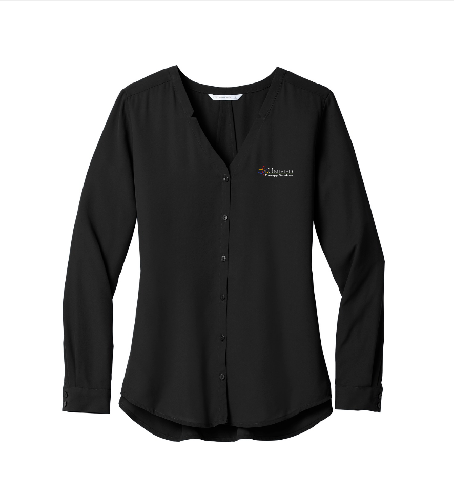 (EMB-2) Ladies Long Sleeve Button-Front Blouse